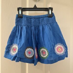 Mini Boden Embroidered Floral Smocked Skirt Blue Cotton Girls Size 1.5-2